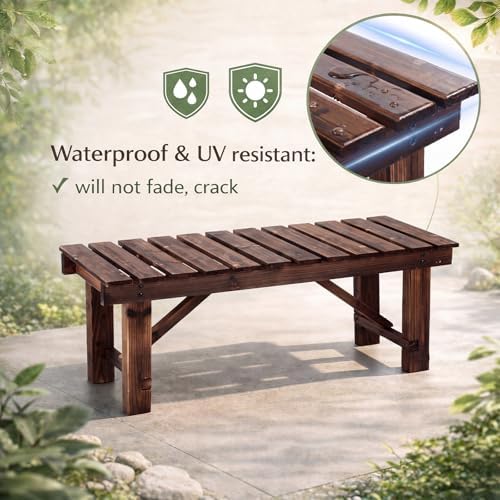 Cinnvoice 35.5 Inch Outdoor Garden Bench, Wooden Rustic Style - Image 4