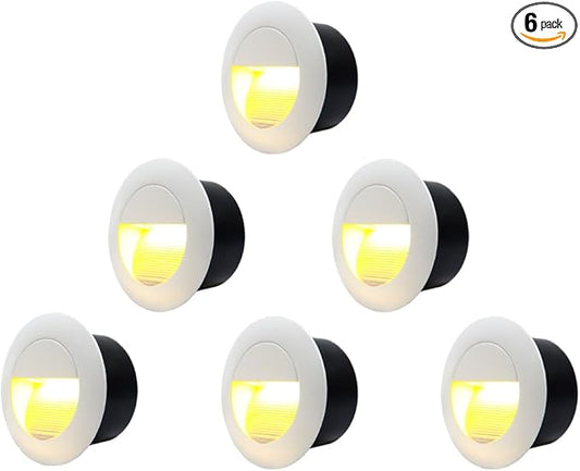 6Pcs 3W LED Recessed Wall Light, Step Light Warm White 3000K, IP65 Waterproof Staircase Light Lighting lamp, Inside Outside Garden Balcony Corridor, Aluminum, 120V White