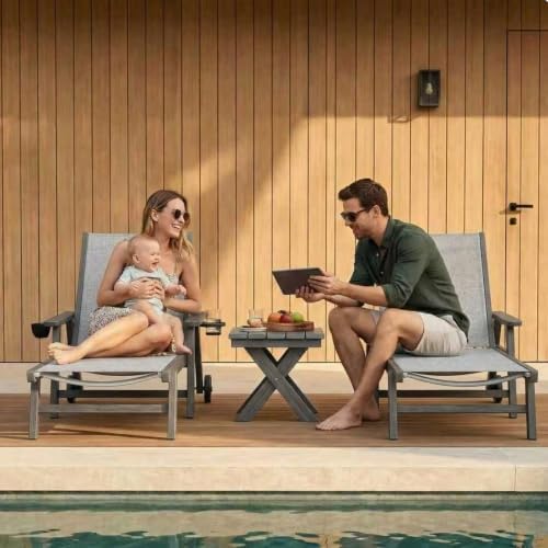 Outdoor HDPE Chaise Lounge Chairs Set of 6, Textilene Pool Loungers - Image 4