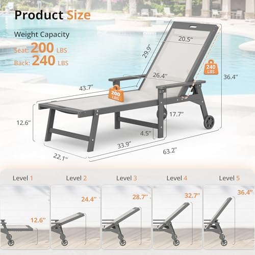 LUE BONA Lounge Chair Outdoor Set of 2, HDPS & HDPE Wicker Adjustable Chaise - Image 3