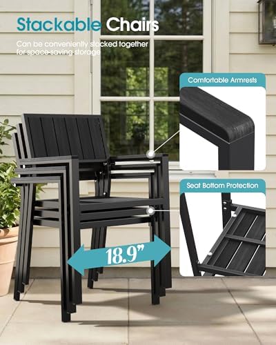 Aluminum Outdoor Dining Set of 4, Patio Table and Stackable Chairs - Image 6