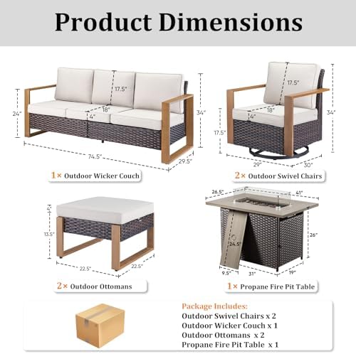 Patio Furniture Set with Swivel Rocking Chair 42-inch Fire Pit Table - Image 2