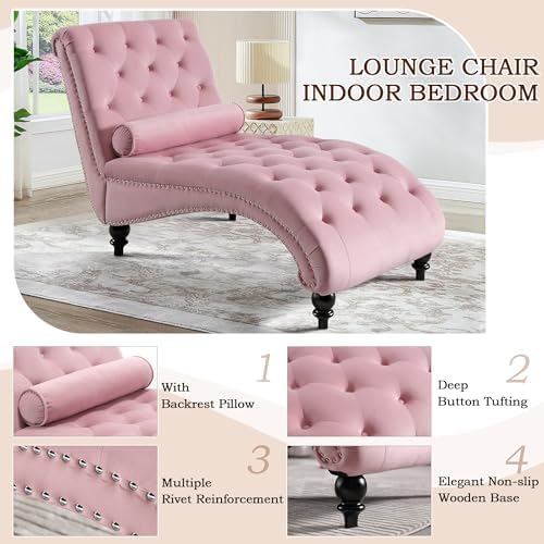 SLEERWAY Chaise Lounge Chair, Modern Velvet Upholstered Lounge Sofa Couch - Image 5