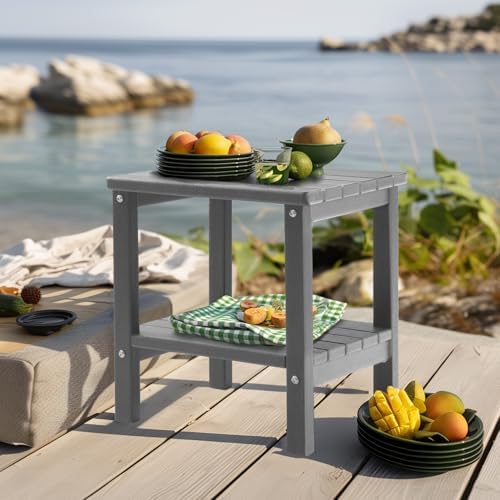 Outdoor Side Table, 2-Tier Storage Patio Side Table, HDPE Adirondack Side Table - Image 2
