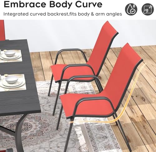 Outdoor Dining Set for 6, Heavy Duty 63”x37.8” Metal Dining Table and Stackable - Image 5