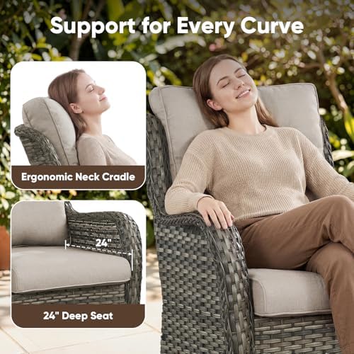 Patio Furniture Set with Fire Pit Table, Outdoor Swivel Rocker Patio Chairs - Image 5