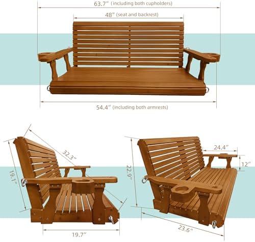 Fortune Candy Wooden Porch Swing, Cedar Tone, 4.5 FT Extra Large - Image 2