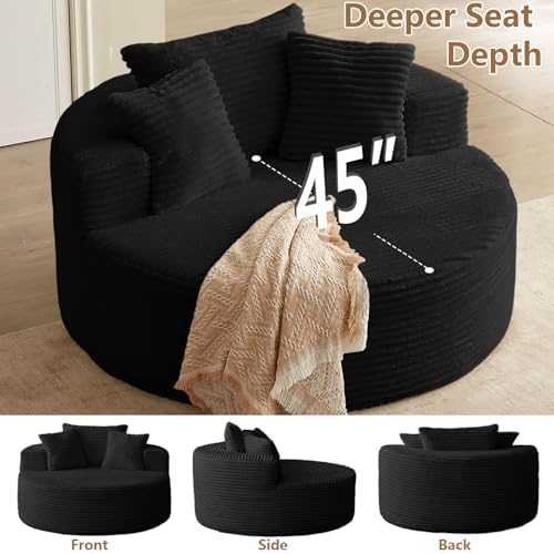 Oversized Round Chair Lounge Chaise Indoor, Upholstered Corduroy Deep Seat - Image 6
