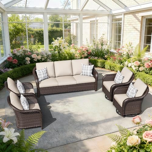 5 Piece Patio Furniture Set, Wicker Outdoor Conversation Set by Meetleisure-LeisureLiving