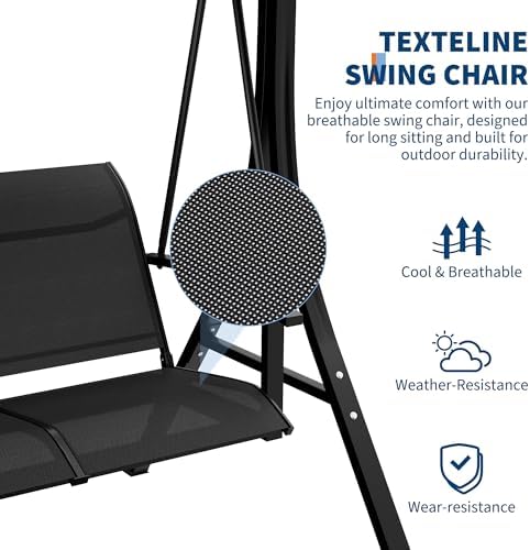 GarveeLife 3-Seat Patio Swing Chair, Outdoor Porch Hanging Swings - Image 3