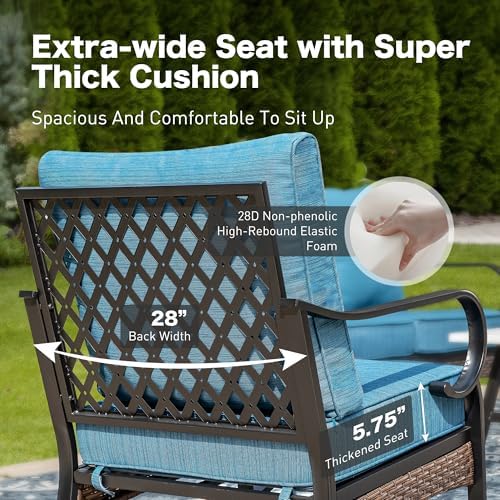 Metal Patio Furniture Set with Fire Pit Table, Peacock Blue - Image 3