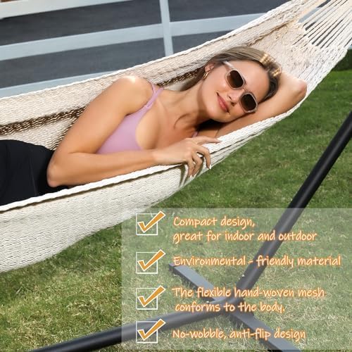 ZEAN Handwoven Hammock by Thick Cotton Rope XXL Two Person Hammock - Image 4
