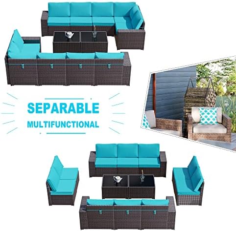 12 Piece Patio Furniture Set, Outdoor Wicker Sectional Sofa - Image 5