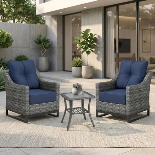 3 Piece Patio Furniture Set, 6-Inch Thick Cushions, High Back Seating by Domvaranique