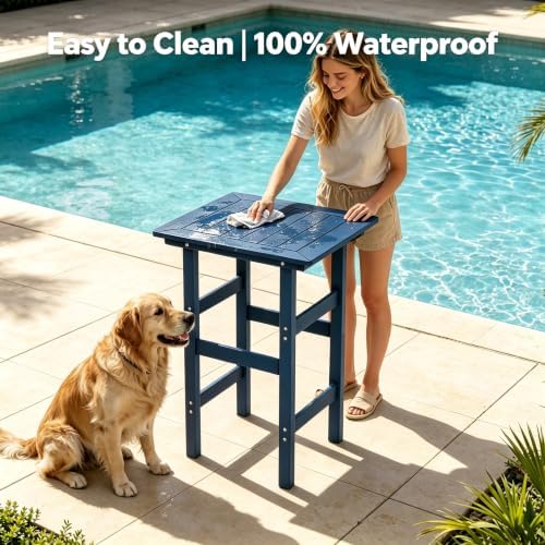 Outdoor Bar Table, HDPE High Top Patio Bistro Slatted Table - Image 4