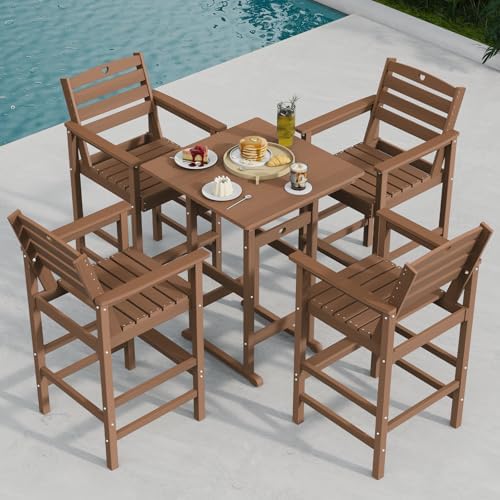 Patio Bar Table, Adirondack Chairs and Table 4 Pieces Set, Bar Height Chairs - Image 3