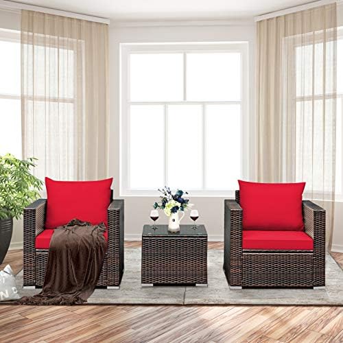 Tangkula 3 Pieces Patio Furniture Set, Outdoor Conversation Rattan Furniture - Image 4