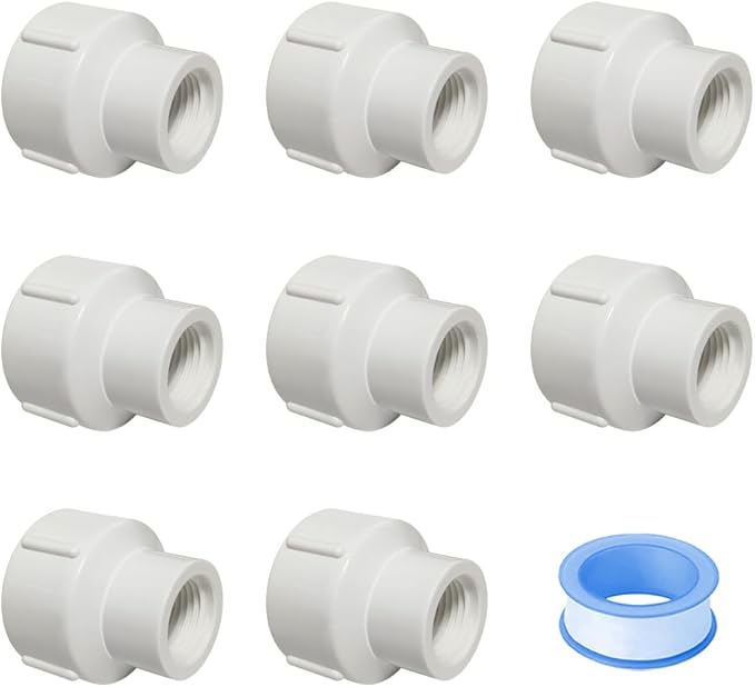 8PCS 1/2 to 1 Inch Female to Female PVC Pipe Pressure Fittings 1/2" to 1" Double Female Thread Coupling Pipe Adapter Connectors for Sprinkler, Drip Irrigation System
