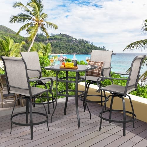Shintenchi 5PC High Top Patio Table and Chairs, Outdoor Bar Stools Set - Image 2
