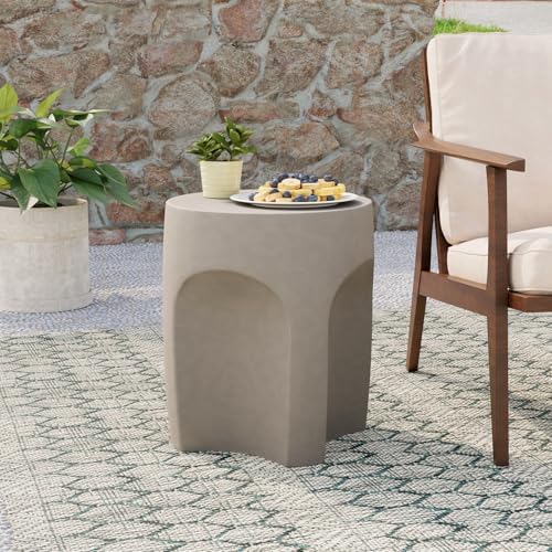 COSIEST Concrete Outdoor Side Table Drum Shape, Patio Accent Table Cement End - Image 6