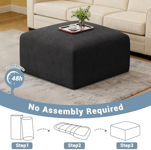 40" Oversized Square Corduroy Ottoman, Large Ottoman Pouf Footstool - Image 7