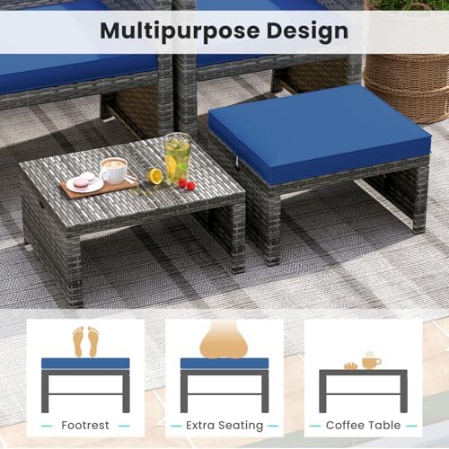 HAPPYGRILL Patio Ottomans Set of 2, PE Rattan Footstools - Image 5