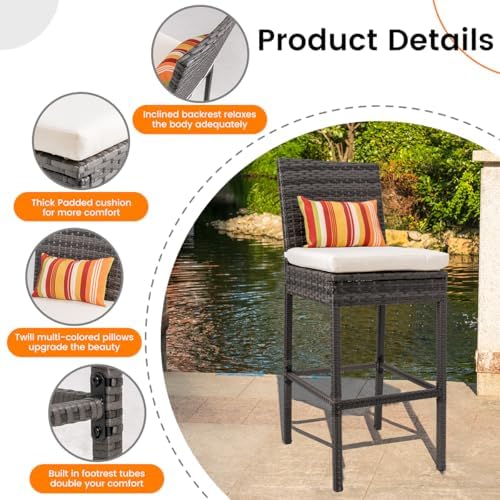 Sundale Outdoor Wicker Bar Stool Set of 6, 29 Inch Seat Height Patio Stool - Image 4