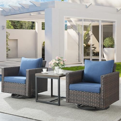 Outdoor Bistro Set 3 Piece Wicker Swivel Rocker Patio Chairs, Oversize Outdoor - Image 3