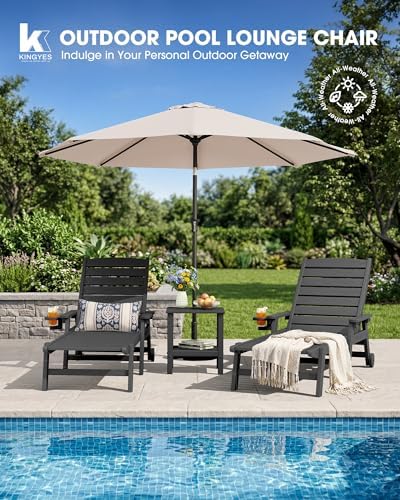 KINGYES HDPE Lounge Chair Outdoor Set of 2, All Weather Pool Lounger - Image 6
