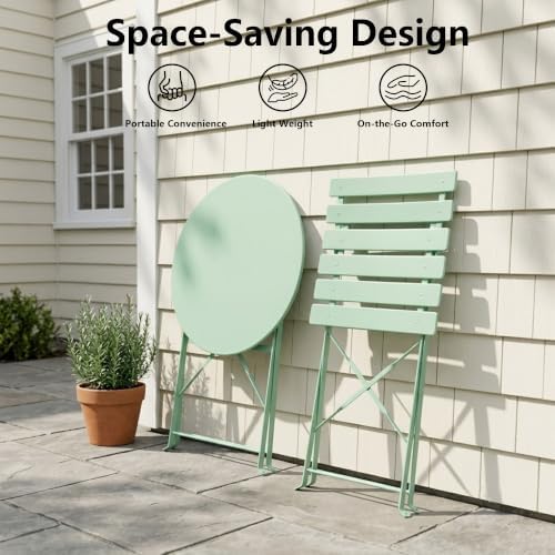 Bistro Table & Chairs Set of 2, Folding Outdoor Patio Furniture - Image 5