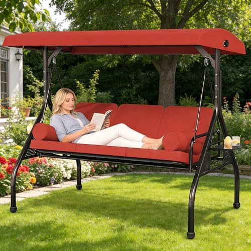 Outdoor 3 in 1 Porch Swing Chair, 3 Seat Patio Swing Glider by HOME