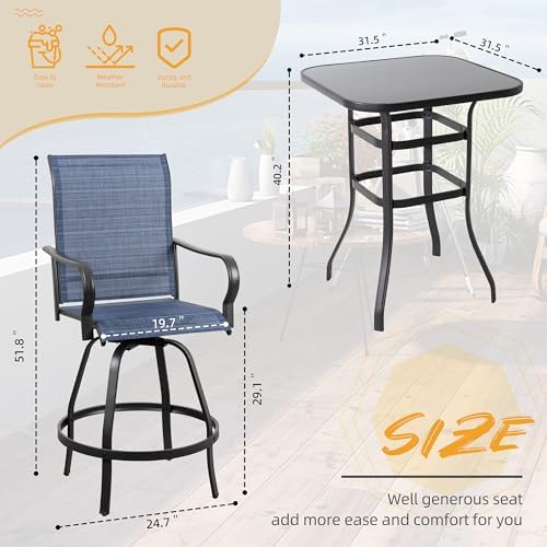 Shintenchi 5PC High Top Patio Table and Chairs, Outdoor Bar Stools Set - Image 5