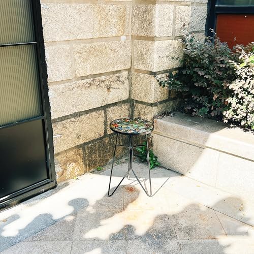 Mosaic Birds Outdoor Side Tea Table, Glass Plant Tables Indoor Decorative Metal - Image 7