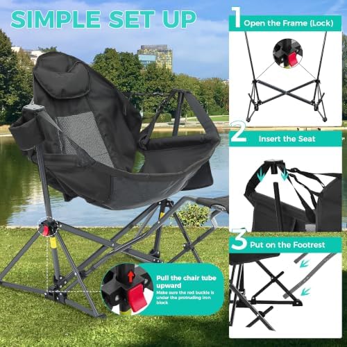 Hammock Camping Chair with Footrest, Foldable Portable Rocking Chairs - Image 5