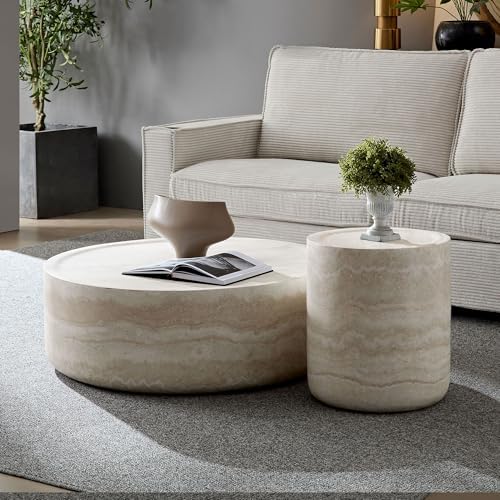 Round Coffee Table for Living Room Circle Coffee Table Modern Drum Center Table - Image 3