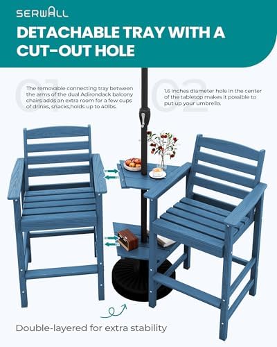 SERWALL Tall Adirondack Chairs Set of 2, Outdoor Bar Height Barstools Chair Set - Image 5