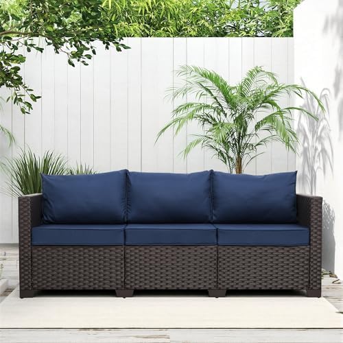 Valita Patio Furniture 3-seat Sofa Brown Wicker Outdoor Furniture Outdoor Couch by Valita