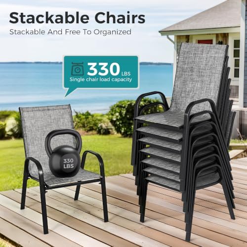 Pamapic Outdoor Dining Sets for 9, Rectangular Steel Slat Table - Image 6