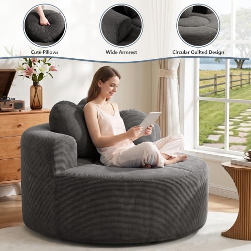 54" Oversized Round Chair Indoor Chenille Cloud Sofa - Image 4