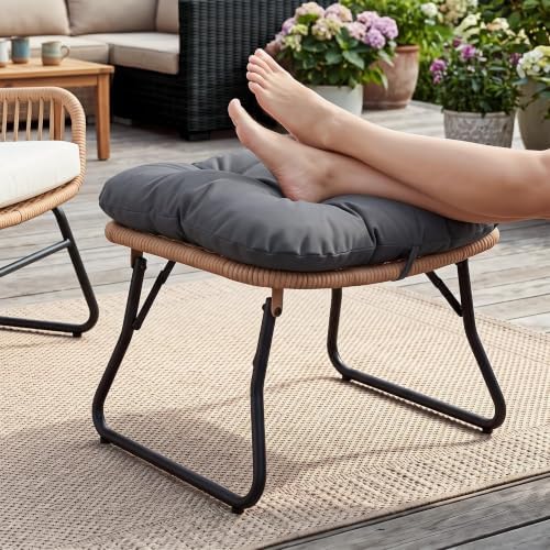 Wicker Outdoor Ottoman Single-Large Foldable Boho Rattan Footstool by HOMEZILLIONS