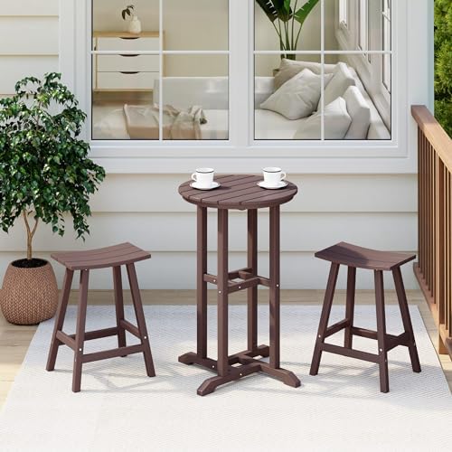 Outdoor Bar Table, Patio Bar Table 3-Pieces Set Bistro Dining Table Pub Table by Costaelm