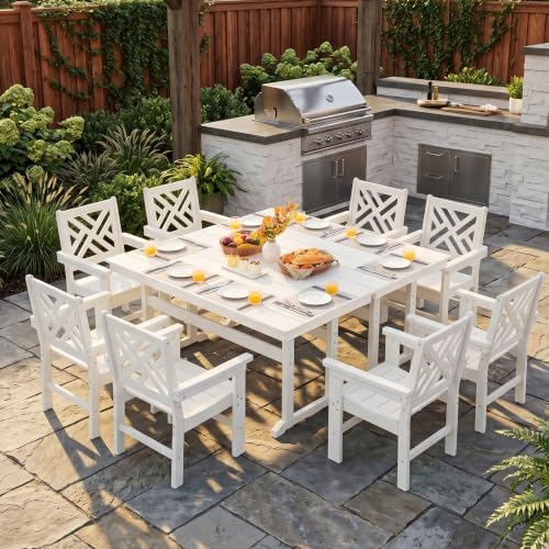 HDPE Outdoor Dining Set, 10-Piece Outdoor Table and Chairs Include 8 Dining - Image 2