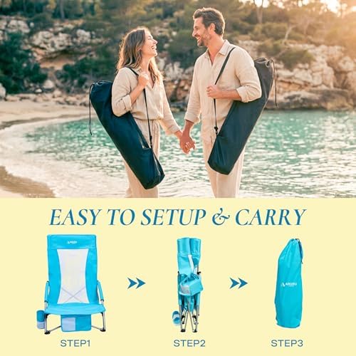 Low Beach Chairs for Adults High Back, Folding Portable Sling Beach Camping - Image 5