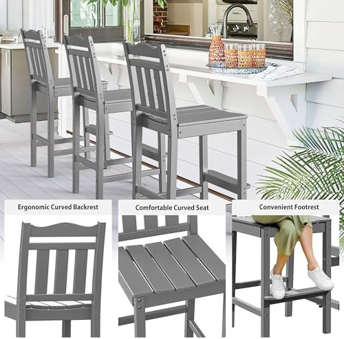 nalone Outdoor Bar Stool, HDPE Tall Adirondack Chair Bar Chair, Weather - Image 4
