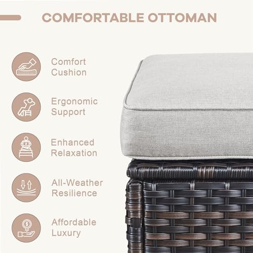 Patio Ottomans Set of 2 Outdoor Ottomans Wicker Foot Stools 2 Piece Footrest PE - Image 6