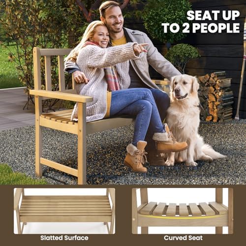 Tangkula Outdoor Teak Wood Garden Bench, 2-Person Patio Bench - Image 7