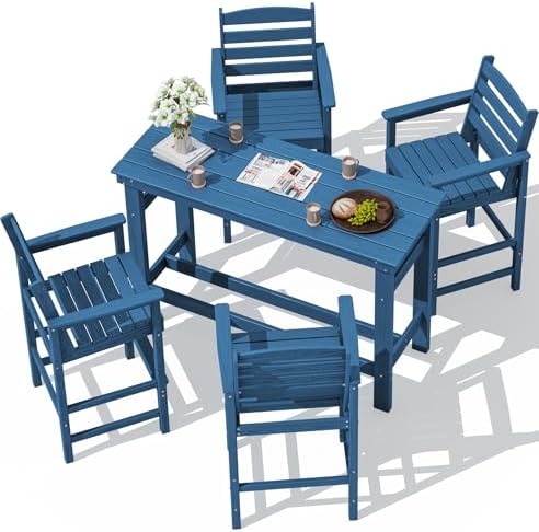 SERWALL Outdoor Bar Set, 4 Adirondack Bar Chairs & Bar Height Table by SERWALL
