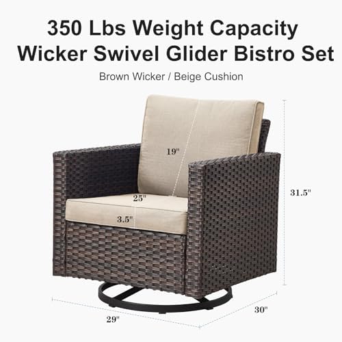Wicker Chairs Outdoor Bistro Set Oversize Patio Swivel Rocker, Rattan Outdoor - Image 5