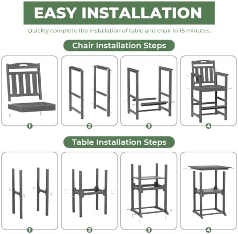 Outdoor Bistro Bar Set, Patio High Top Table and Bar Height Tall Adirondack - Image 7