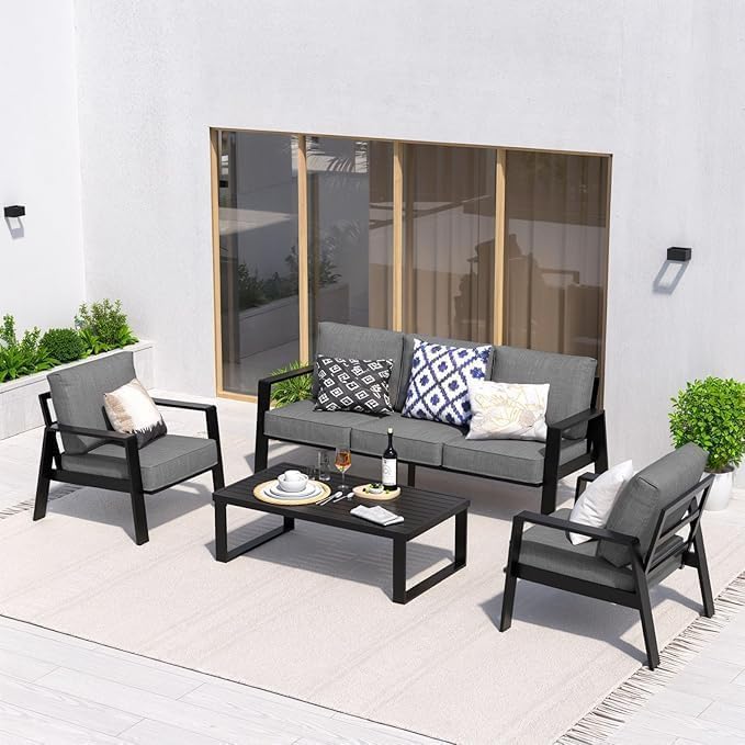 Aluminum Outdoor Patio Furniture Set, 4 Piece Sectional Coversation Sets by Makeyourlifebetter